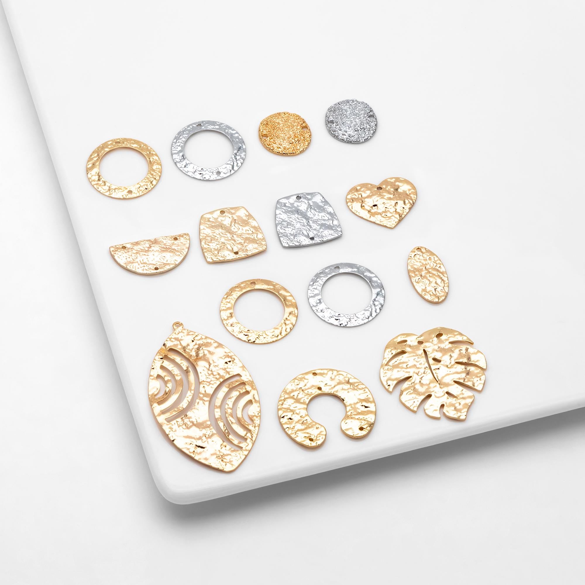 10pcs Gold/ Silver Tone Hammered Charm Connectors, Gold/ Rhodium plated Brass, Rustic Geometric Pendents (GB-1422)